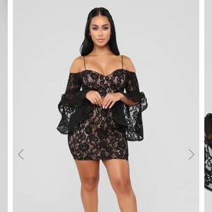 Fashion Nova- Southern Belle Lace Dress Black/Nude